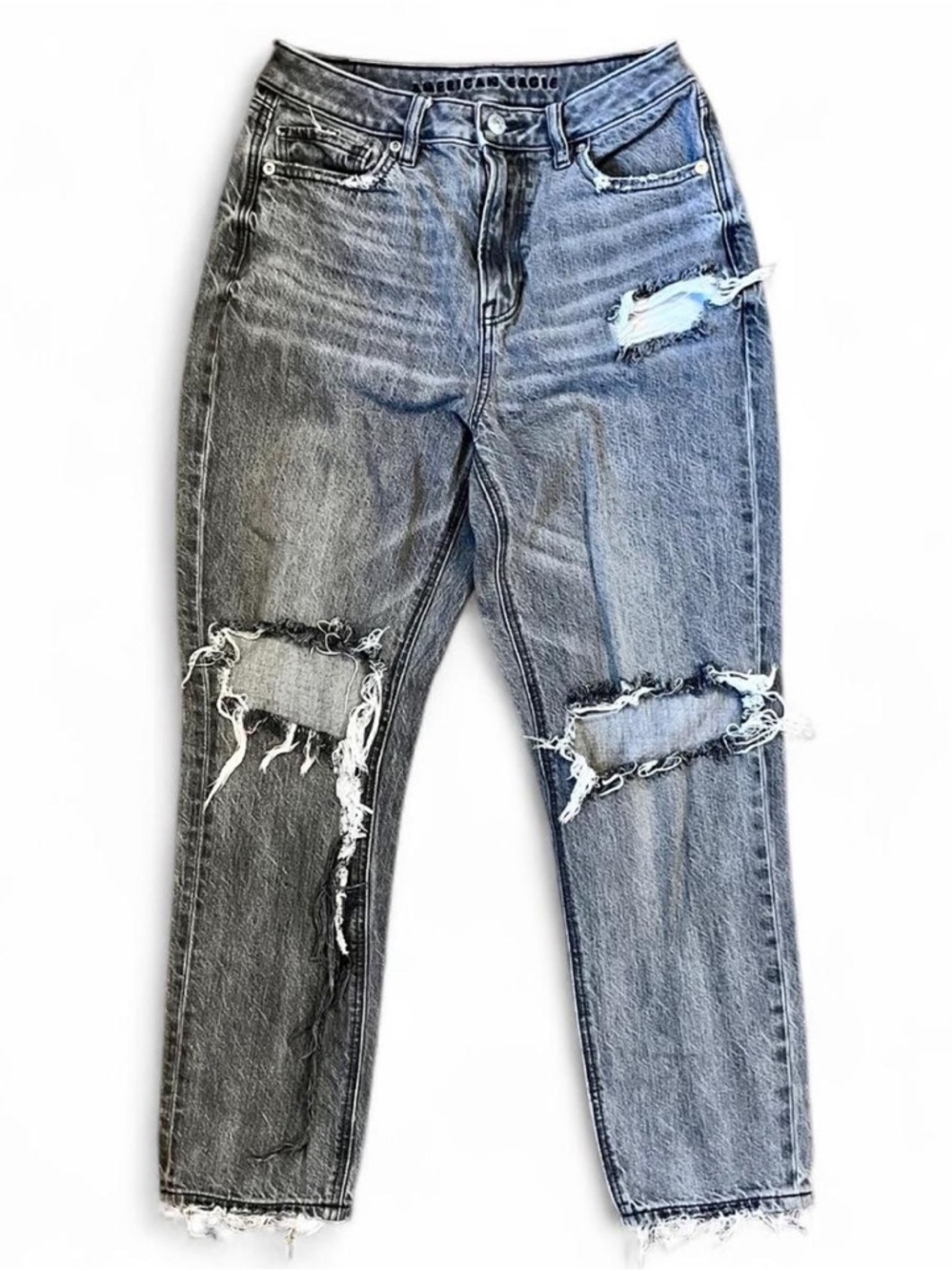 American Eagle Grey Ripped Mom Jeans SZ 4